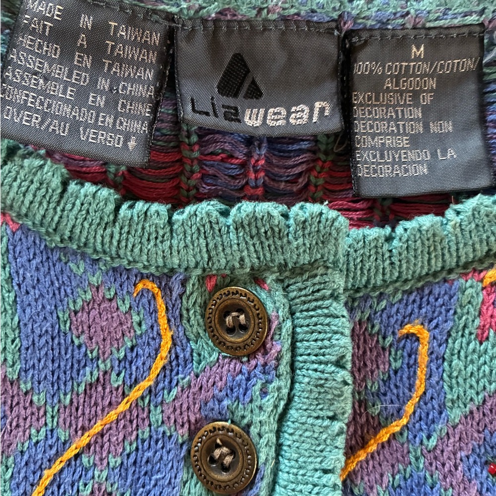 Vintage Liz-Wear Multicolor Cotton Knit Sweater  -Medium  -Beading